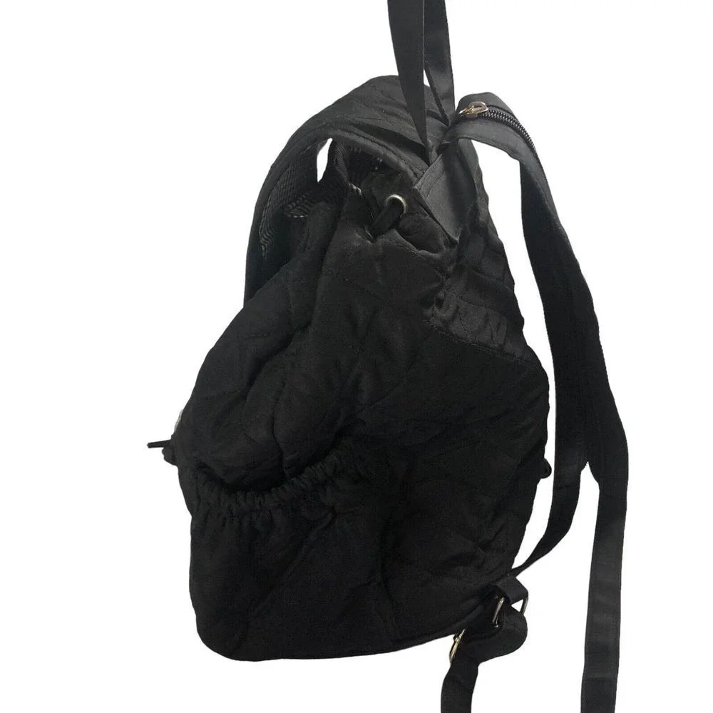 Joy Susan Black Quilted Backpack Purse Drawstring Flap Lightweight Everyday Bag